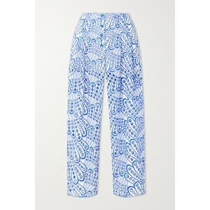 Charo Ruiz Ibiza 'Simone' Blue Broderie Anglaise Cotton-Blend High Rise Tapered